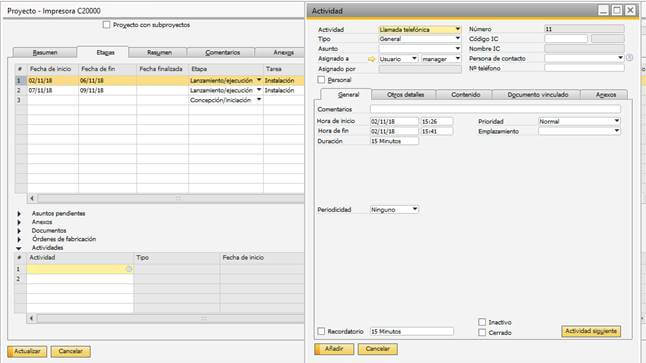 SAP Business One - Gestión de proyectos - asignacion de tareas